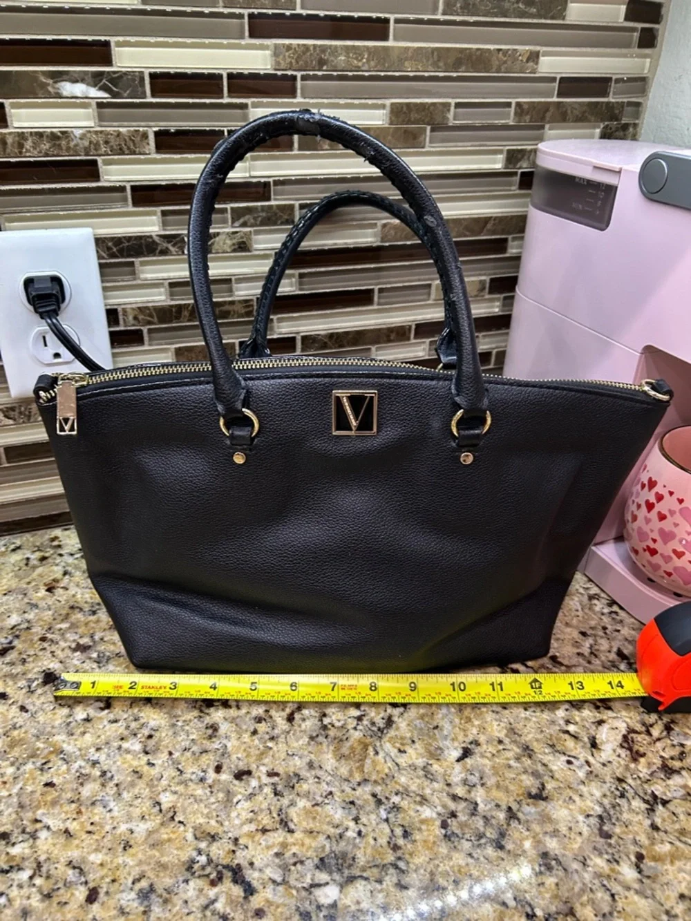 Black Victoria Secret Women's Tote Bag with Gold Accents